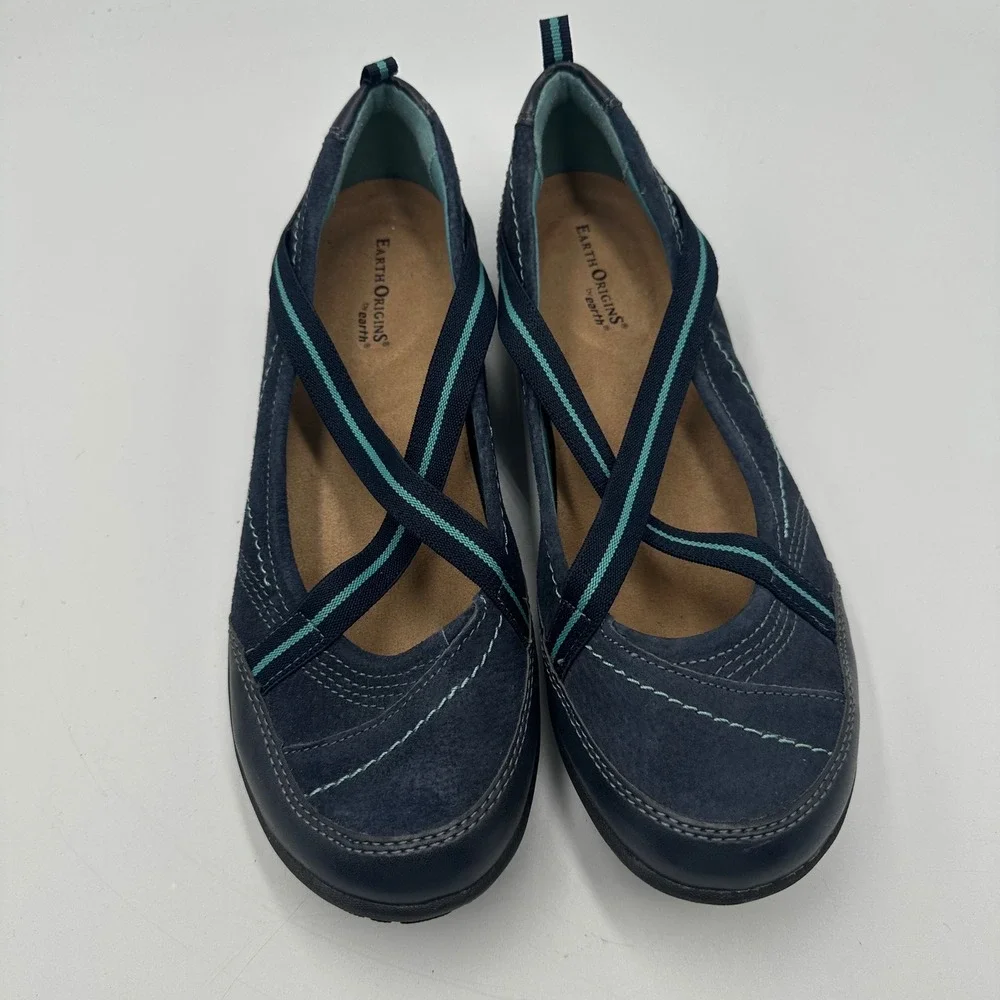Earth Origins Arleen Flats Women 11M Navy Blue Suede Leather Mary Jane Comfort